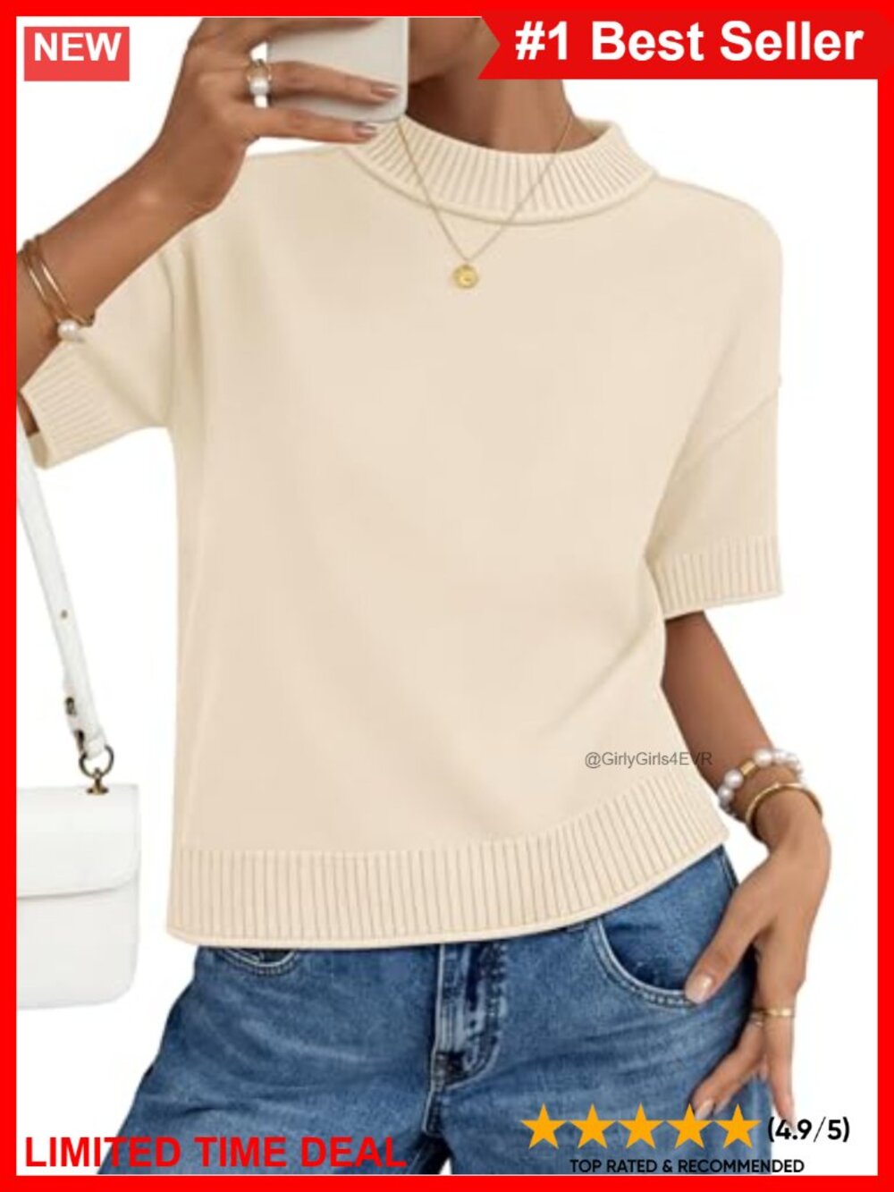Loose Knit Crop Sweater Top Short Sleeve Pullover Rolled Edge Women
